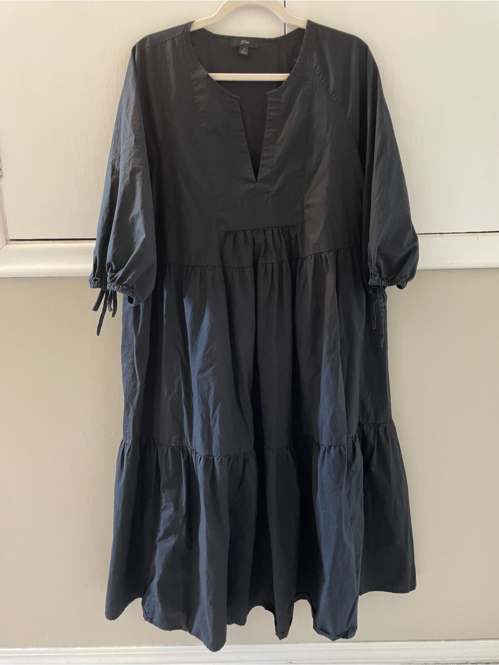 J Crew Black Poplin Midi Tiered Dress, size S